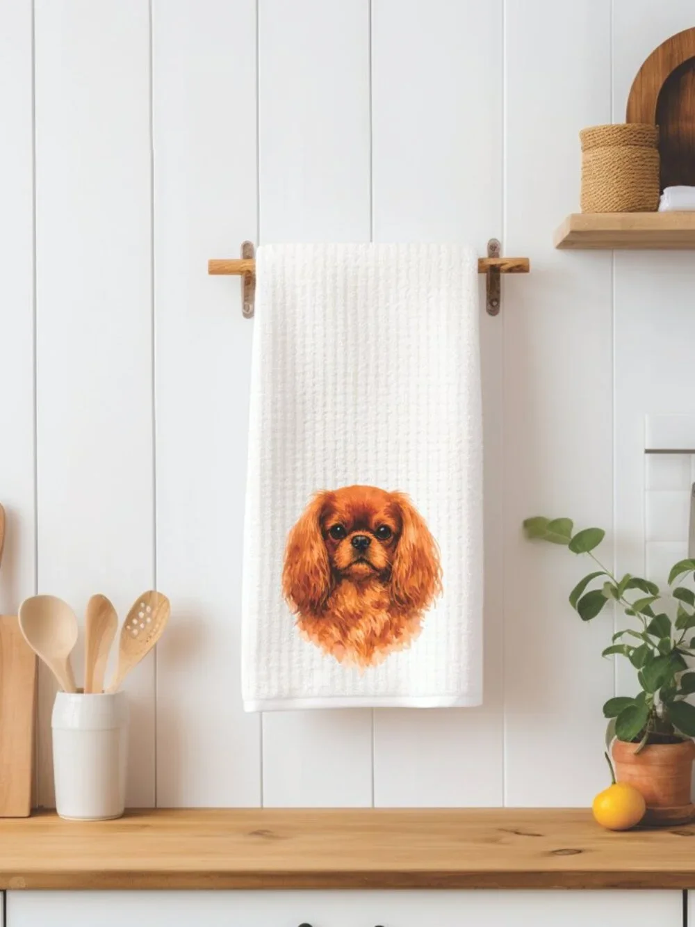 English Toy Spaniel Dog Waffle Weave Decorative Kitchen Tea Towel